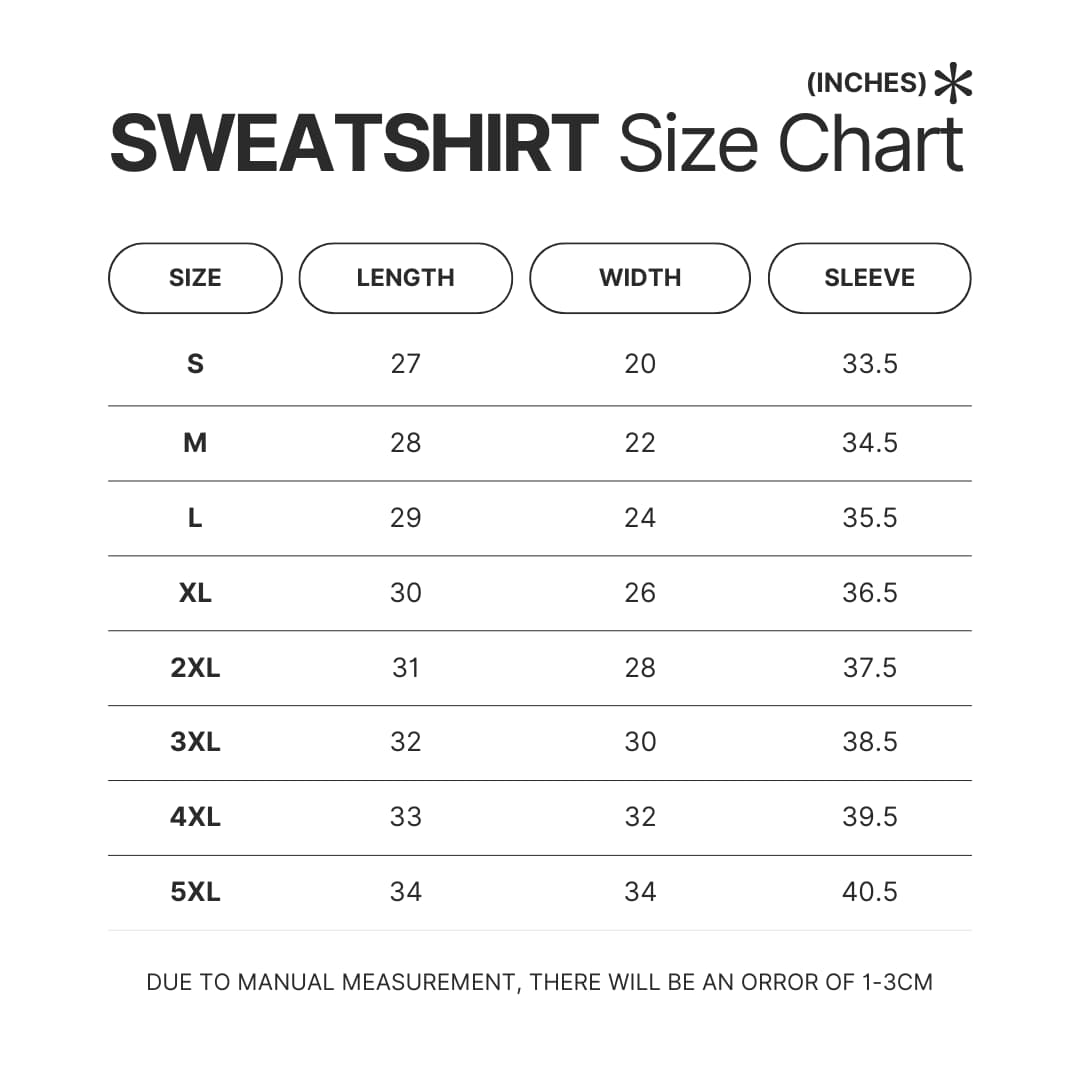 Sweatshirt Size Chart - The Simpsons Merchandise